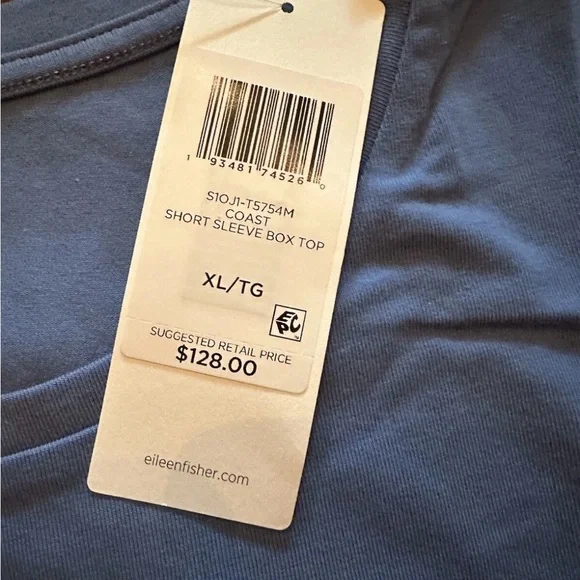 Eileen Fisher Coast Blue Short Sleeve Tee - Picture 2 of 2